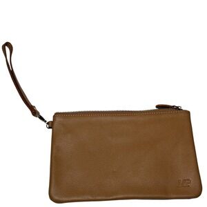 Mighty Purse by Butler Tan Brown Pebbled Leather Wristlet Clutch Bag